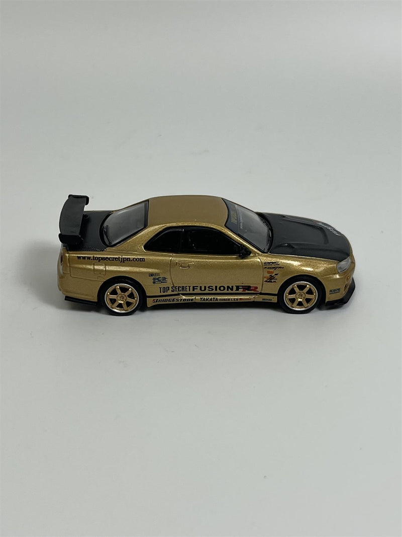 Nissan Skyline GTR R34 Top Secret Gold Japan Exclusive 1:64 Scale Mini GT MGT00676R