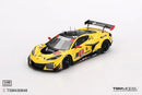 a yellow race car with black and white stripes
