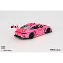 a pink toy car with stickers