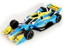 a blue and yellow toy race car
