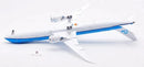 a model airplane with blue and white stripes