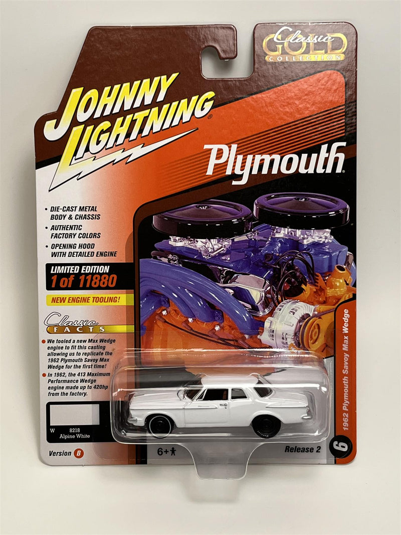 1962 Plymouth Savoy Max Wedge Alpine White 1:64 Scale Johnny Lightning JLCG029B