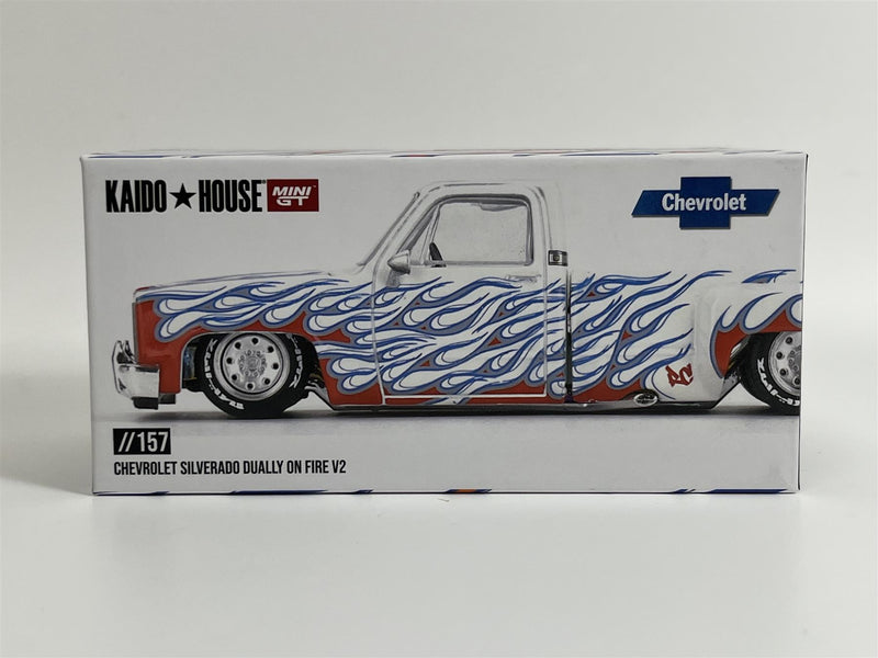 Chevrolet Silverado Dually On Fire V2 1:64 Scale Kaido House Mini GT KHMG157