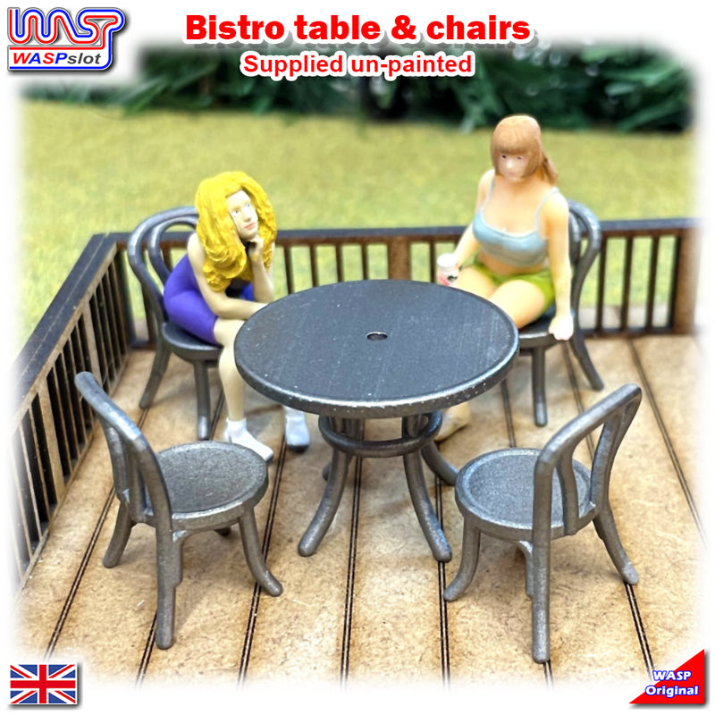 Slot Car Trackside Scenery Bistro Table and 4 x Chairs 1:32 Scale Wasp