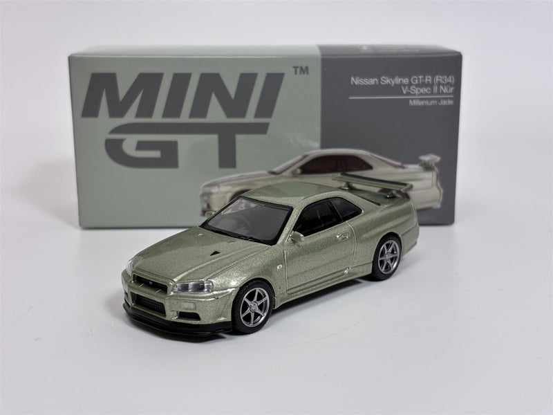 Nissan Skyline GT-R R34 V-Spec II Nur Millenium Jade RHD 1:64 Mini GT MGT01003R