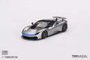 a silver and blue toy car