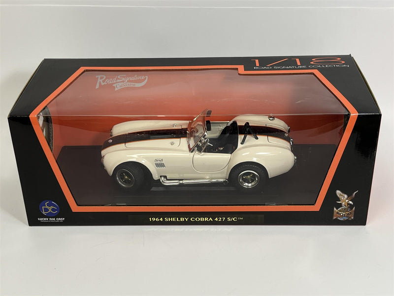 1964 Shelby Cobra 427 SC Cream With Black Stripes 1:18 Road Signature Collection 92058cr