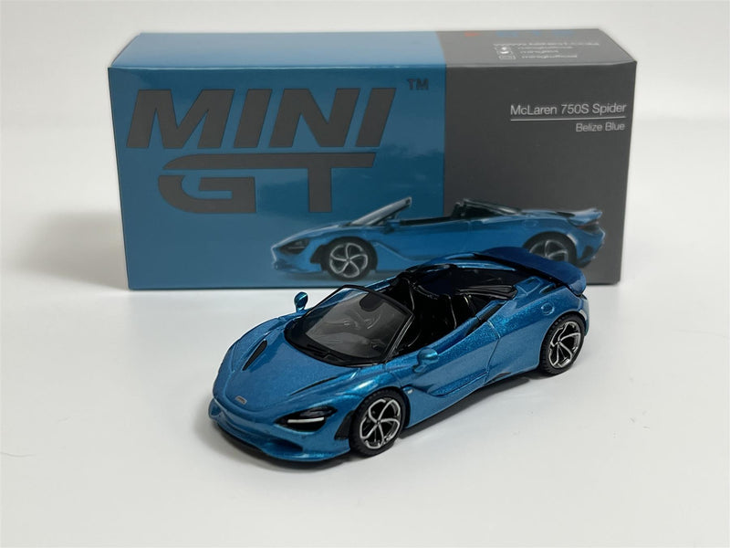 McLaren 750S Spider Belize Blue RHD 1:64 Scale Mini GT MGT00812R