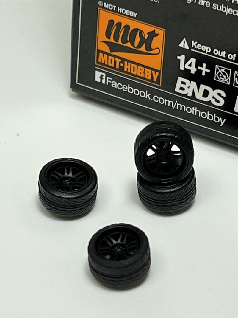 BNDS Custom Wheel Parts Wheel and Tyre Set Flat Black 1:64 MOT Hobby BC26403SFB