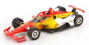 a toy race car with a red and yellow design