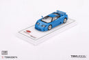 a blue toy car on a white surface
