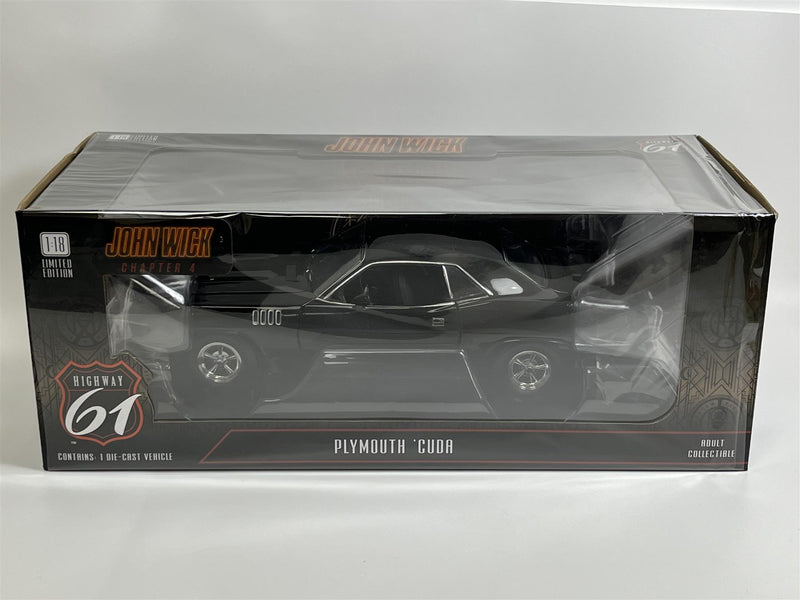 John Wick Chapter 4 Plymouth Cuda Black 1:18 Scale Highway 61 18045