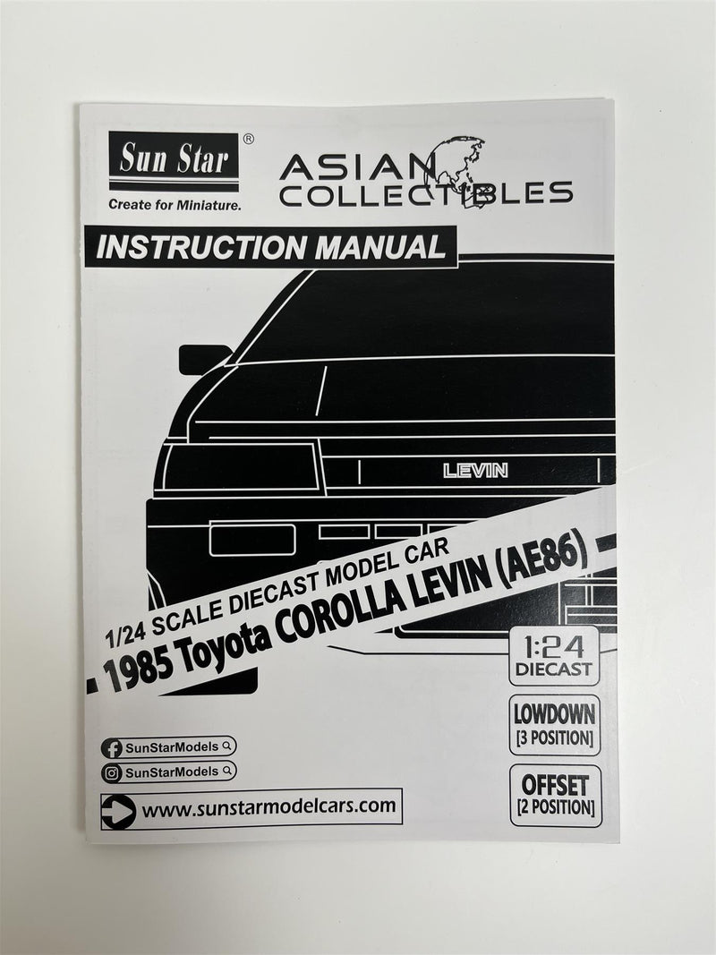 Toyota Corolla Levin 1985 AE86 White 1:24 Scale Sun Star 51001