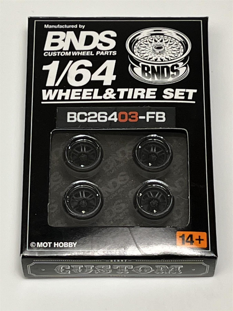 BNDS Custom Wheel Parts Wheel and Tyre Set Flat Black 1:64 MOT Hobby BC26403FB