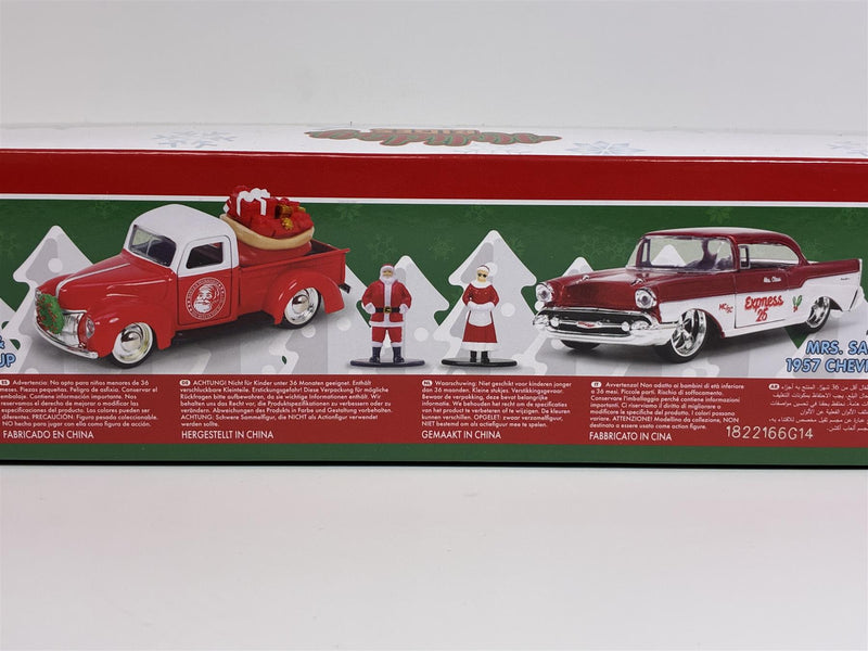 Mr and Mrs Santa Claus Figure and 2 Car Set Ford Pickup and Chevrolet Bel Air 1:32 Jada 34441