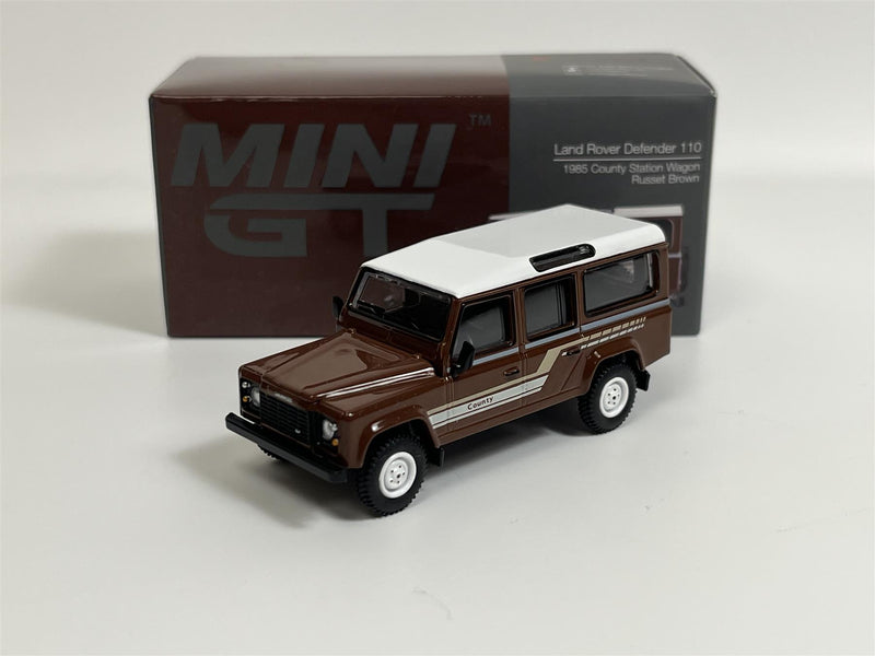 Land Rover Defender 110 1985 County Station Wagon Russet Brown LHD 1:64 Mini GT MGT00734L