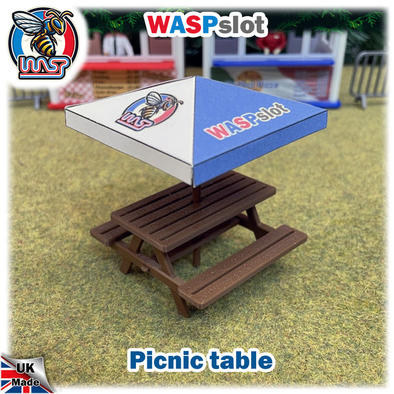 Slot Car Scenery Trackside Picnic Table and Umbrella 1:32 Wasp P