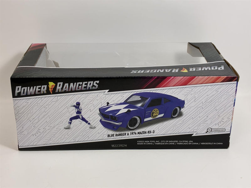 Power Rangers Blue Ranger Figure and 1974 Mazda RX-3 1:24 Scale Jada 34389