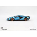 a blue sports car with orange rims