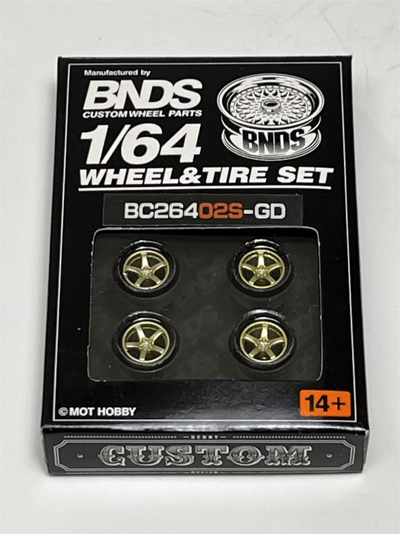 BNDS Custom Wheel Parts Wheel and Tyre Set Gold 1:64 MOT Hobby BC26402SGD