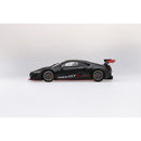 a black sports car with red stripes