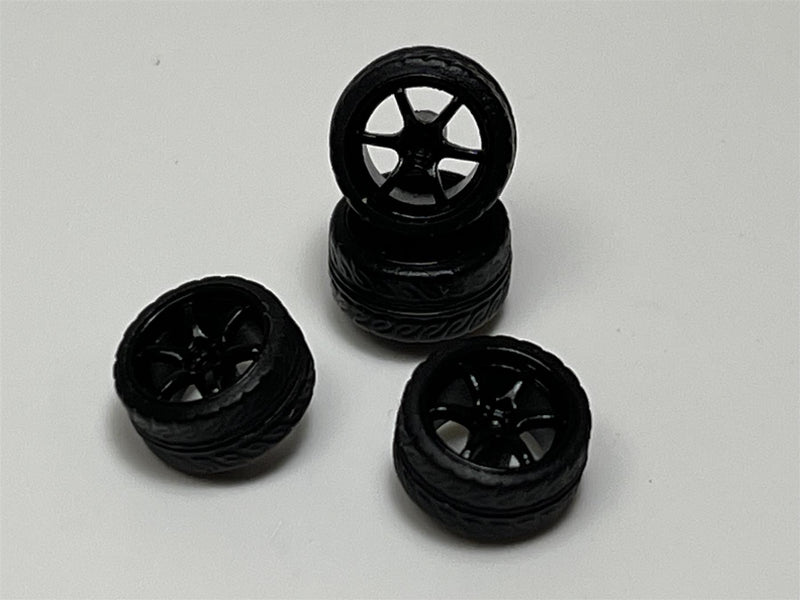 BNDS Custom Wheel Parts Wheel and Tyre Set Gloss Black 1:64 MOT Hobby BC26404SBK