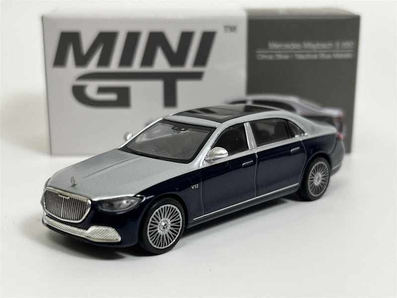 Mercedes Maybach S 680 Cirrus Silver Nautical Blue Metallic RHD 1:64 MGT00516R