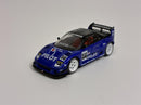 a blue toy car with white letters