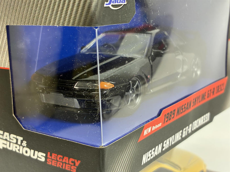 Fast and Furious Twin Set 1989 Nissan Skyline GT-R Black and Nissan Skyline GT-R Yellow 1:32 Jada 35696