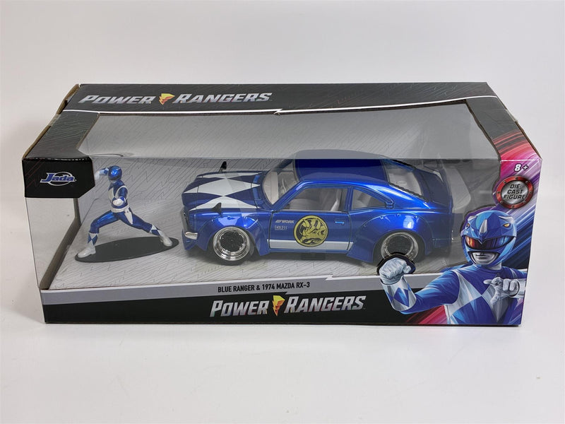 Power Rangers Blue Ranger Figure and 1974 Mazda RX-3 1:24 Scale Jada 34389