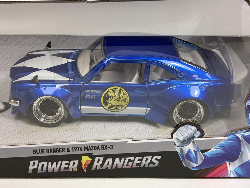 Power Rangers Blue Ranger Figure and 1974 Mazda RX-3 1:24 Scale Jada 34389