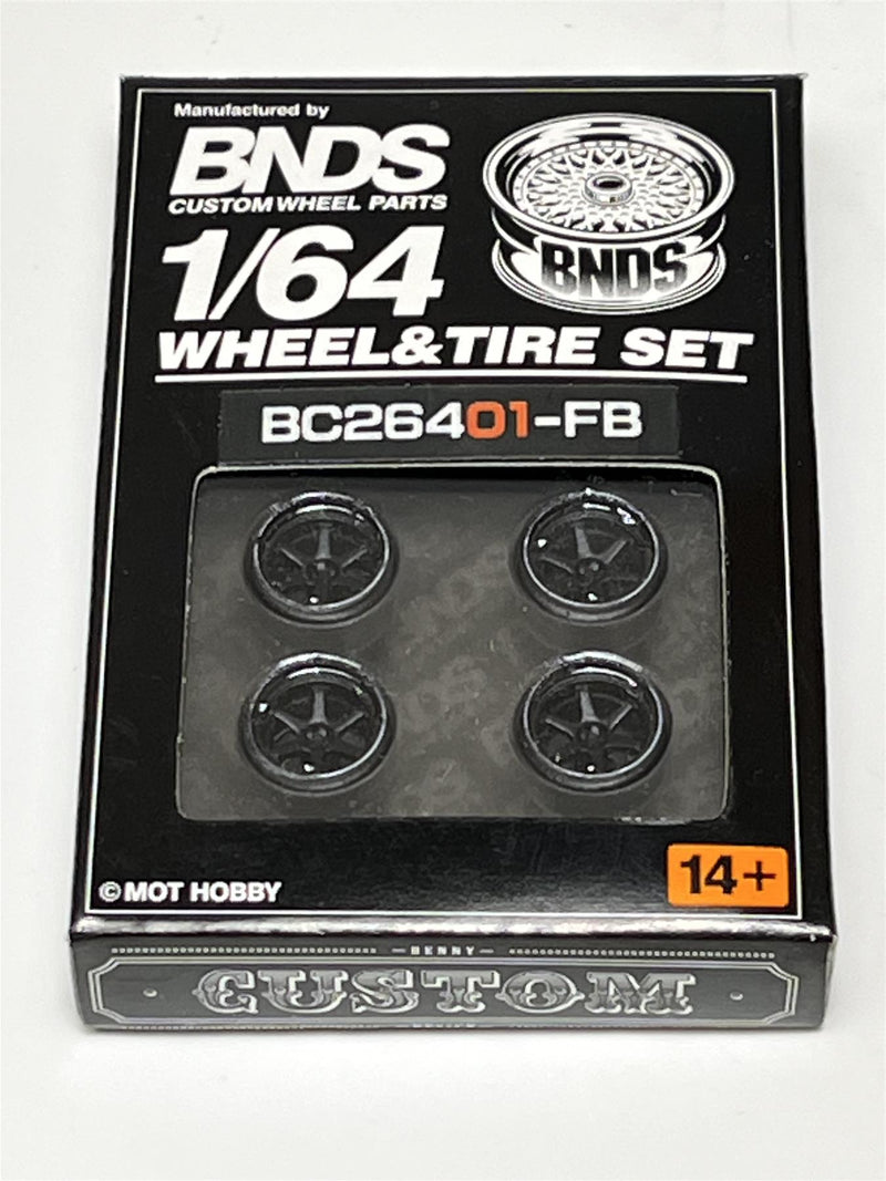 BNDS Custom Wheel Parts Wheel and Tyre Set Flat Black 1:64 MOT Hobby BC26401FB