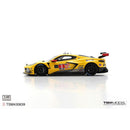 a yellow race car with numbers and numbers on it