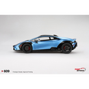 a blue sports car with black trim
