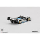 a silver and blue race car