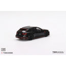 a black toy car with red stripes
