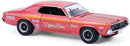a red toy car with yellow stripes