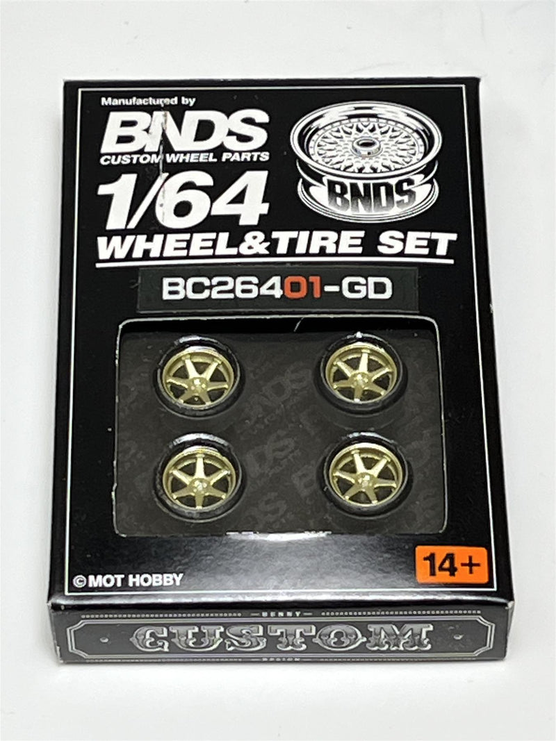 BNDS Custom Wheel Parts Wheel and Tyre Set Gold 1:64 MOT Hobby BC26401GD