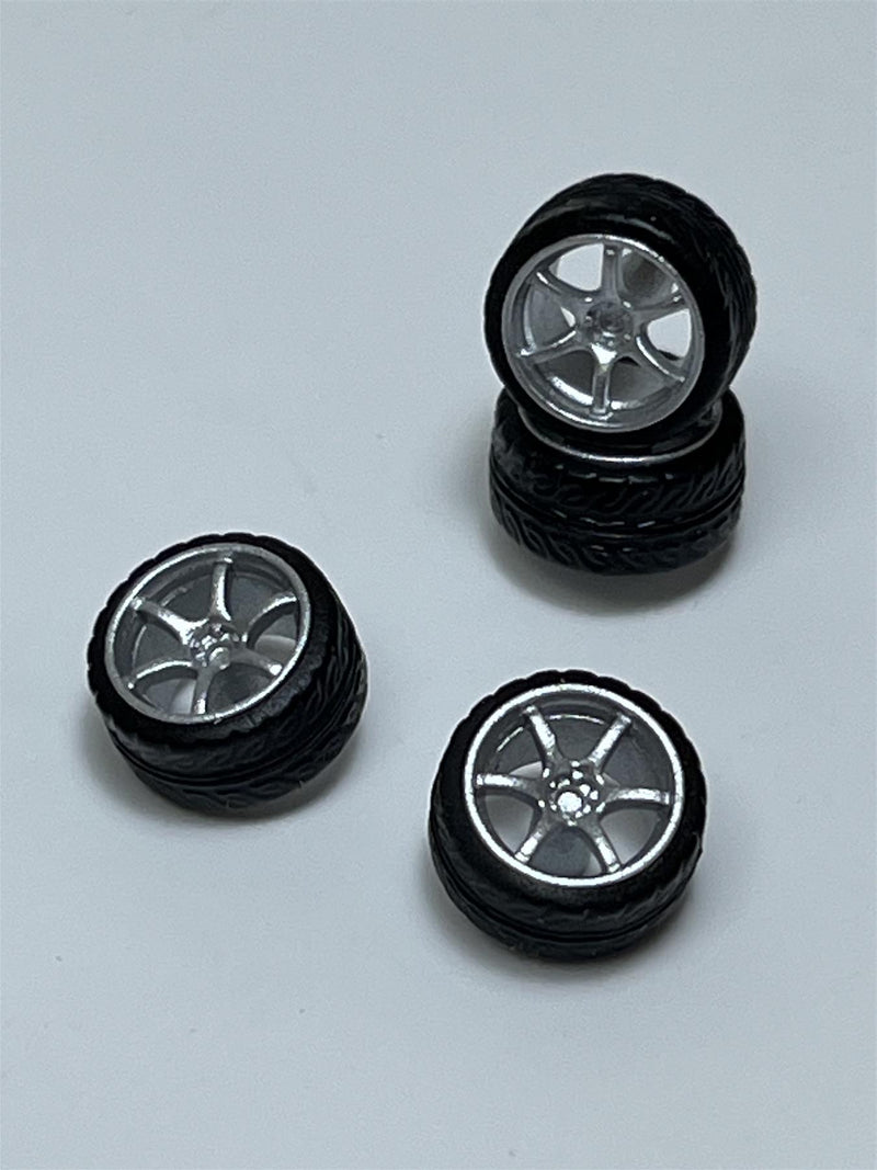 BNDS Custom Wheel Parts Wheel and Tyre Set Silver 1:64 MOT Hobby BC26404SSR