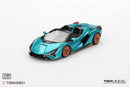 a blue sports car with orange rims