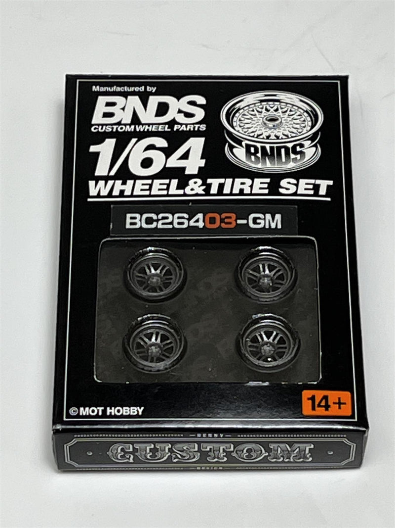 BNDS Custom Wheel Parts Wheel and Tyre Set Gunmetal Grey 1:64 MOT Hobby BC26403GM
