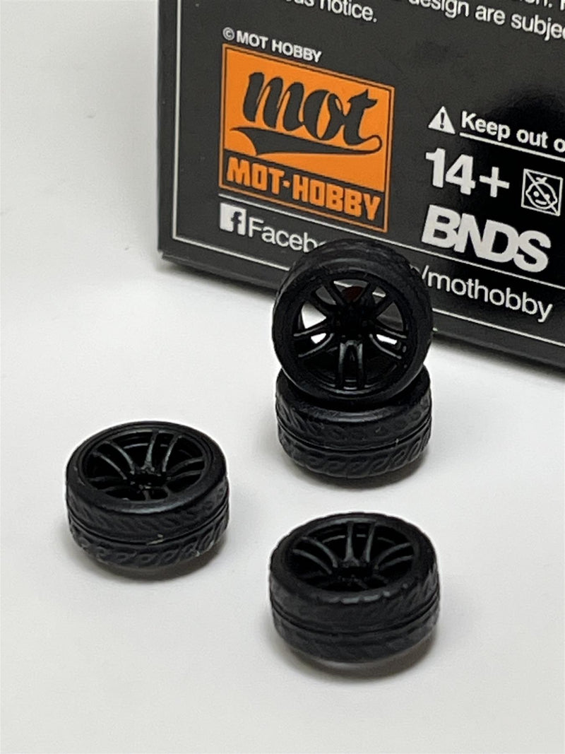 BNDS Custom Wheel Parts Wheel and Tyre Set Flat Black 1:64 MOT Hobby BC26405FB