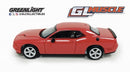 a red toy car with white text