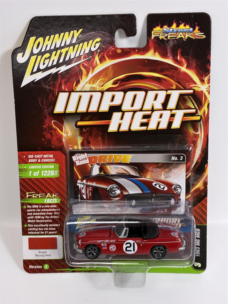 1963 MG MGB Bright Racing Red Import Heat 1:64 Johnny Lightning JLSF021