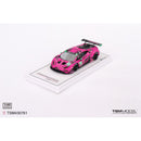 a pink toy car on a white surface