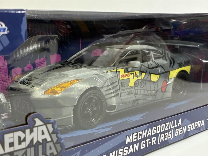 Mechagodzilla Figure and 2009 Nissan GT-R R35 Ben Sopra 1:24 Scale Jada 36285