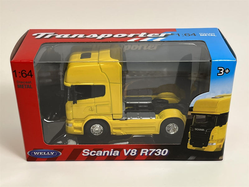 Scania V8 R730 Yellow 1:64 Scale Welly Transporter 68020S