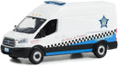 a white and blue toy van