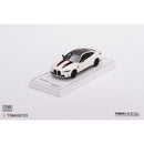 a white toy car with black stripes