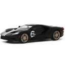 a black toy car with white stripes